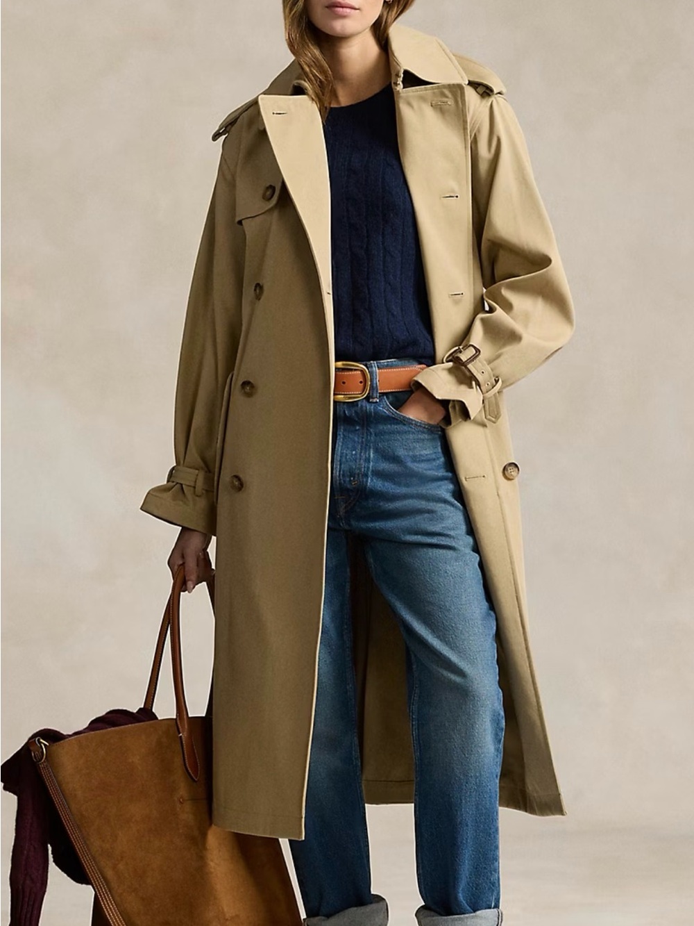 Ralph Lauren Tan Double-Breasted Trench Coat